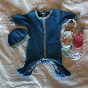 Blue Baby One Piece with Hat and mittens